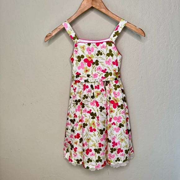 FLORIAN French Floral Cotton Sundress Pink White & Green Summer Dress Tie Waist - Picture 16 of 16